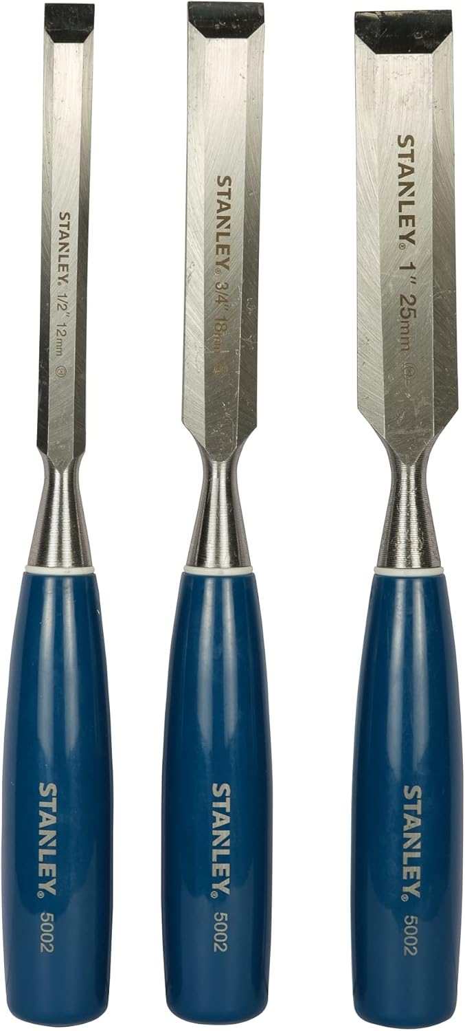 Stanley 5002 Blue Handle Wood Chisels Set of 3 - 12mm, 18mm, 25mm - Image 2